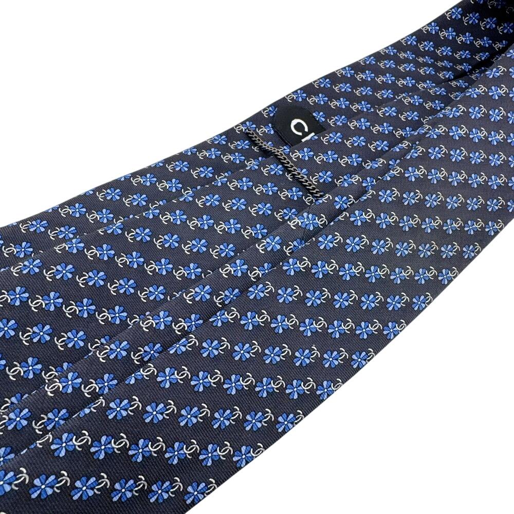 Chanel COCO Mark Business Commuting Flour Silk Tie Navy Silk Used