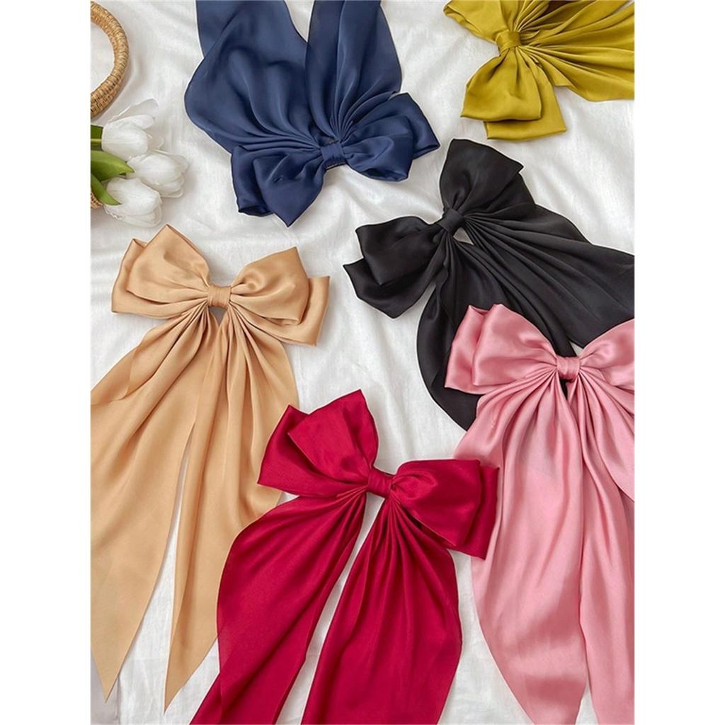 6 spring clip streamers bow hair clips for women