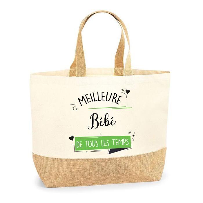 Tote bag en jute - PLANETEE - Bébé Meilleure de tous les temps - Jute naturel - Multicolore - Fabriqué en France