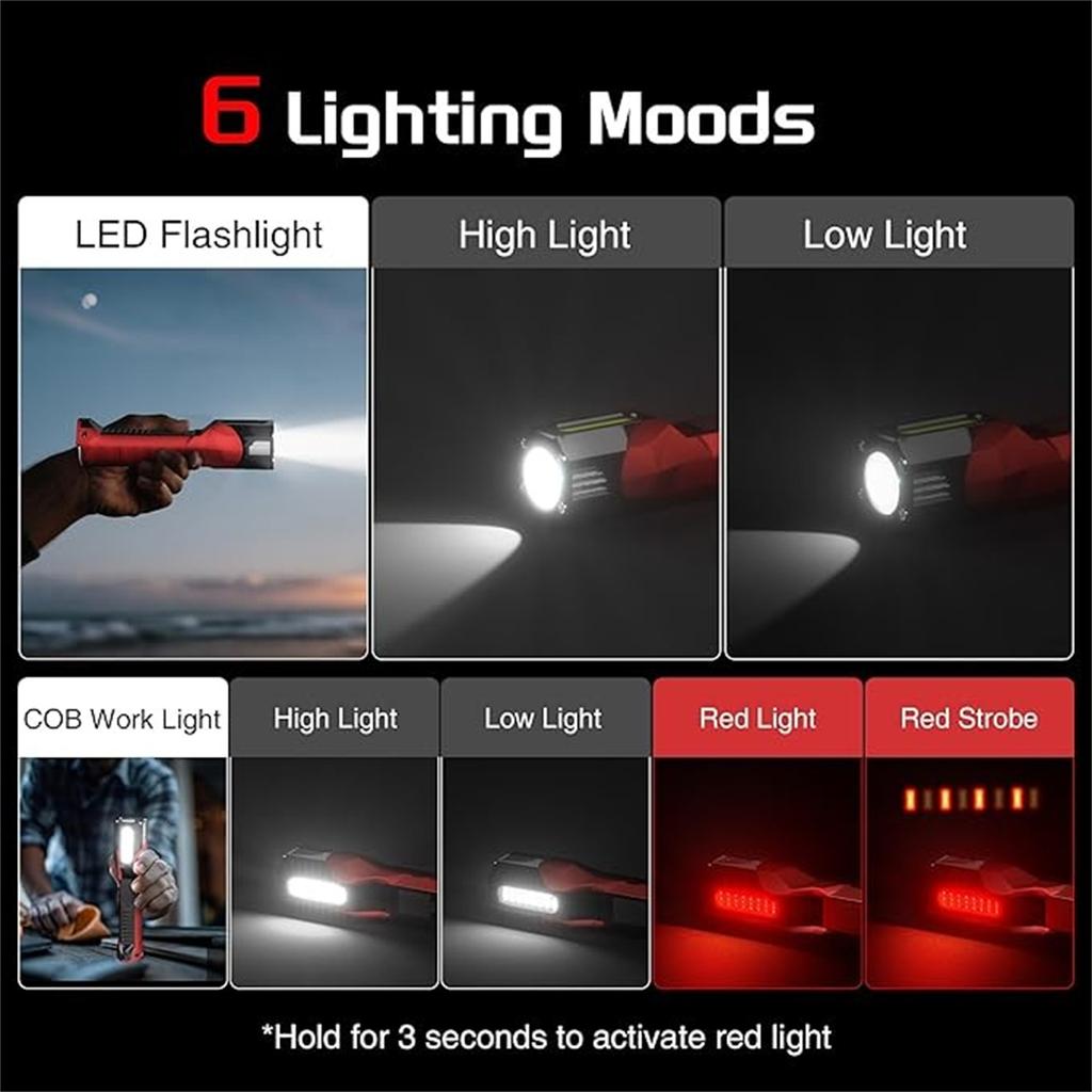 180° Rotating Work Light – Multi-Functional Flashlight with Pen Holder & Magnetic Base for Workshop, Car, Camping & 