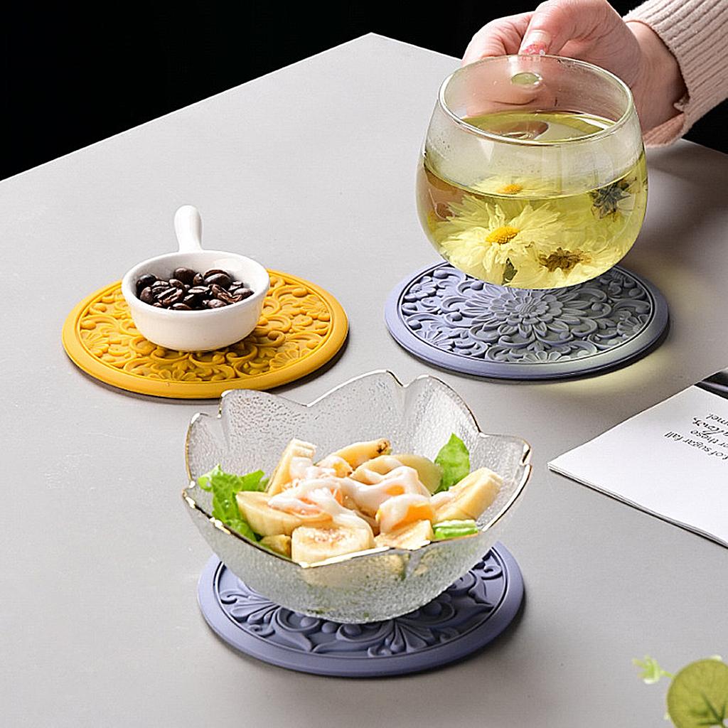 3 adet/set Yeni Çin Tarzı Kesme Silikon Bardak Altlığı Dairesel Yalıtım Pedi Su Filtresi Pedi Yanmaz Mat Mutfak Aksesuarı