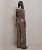 AWOSWEIB Wide Waist Straight Pants - Coffee Brown