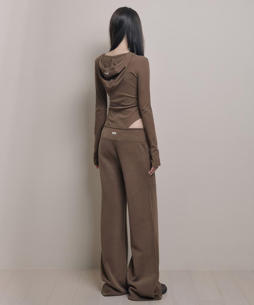 AWOSWEIB Wide Waist Straight Pants - Coffee Brown