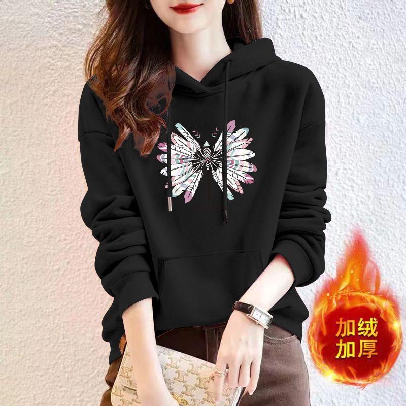 Hooded Sweatshirt Women's New Korean Loose Autumn Winter Casual All-match Velvet Bottoming Shirt Top Jacket