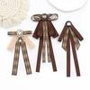Vintage Brown Plaids Ribbon Bows Tie Brooch Pin for Women Girl Japanese Preppy Uniform Pre Tied Bowknot Corsage Necktie