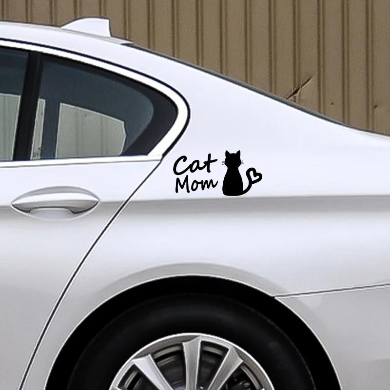 13CMX6.7CM Exquisite Cat Mom Car Sticker FunnyVinyl Deca Decor Black Silver for Cute Stickers