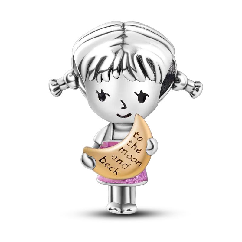 New Sterling Silver Rose Girl Boy Pink Sparkle Spacer Clip bead For Original  Bracelet Charm Jewelry For Women