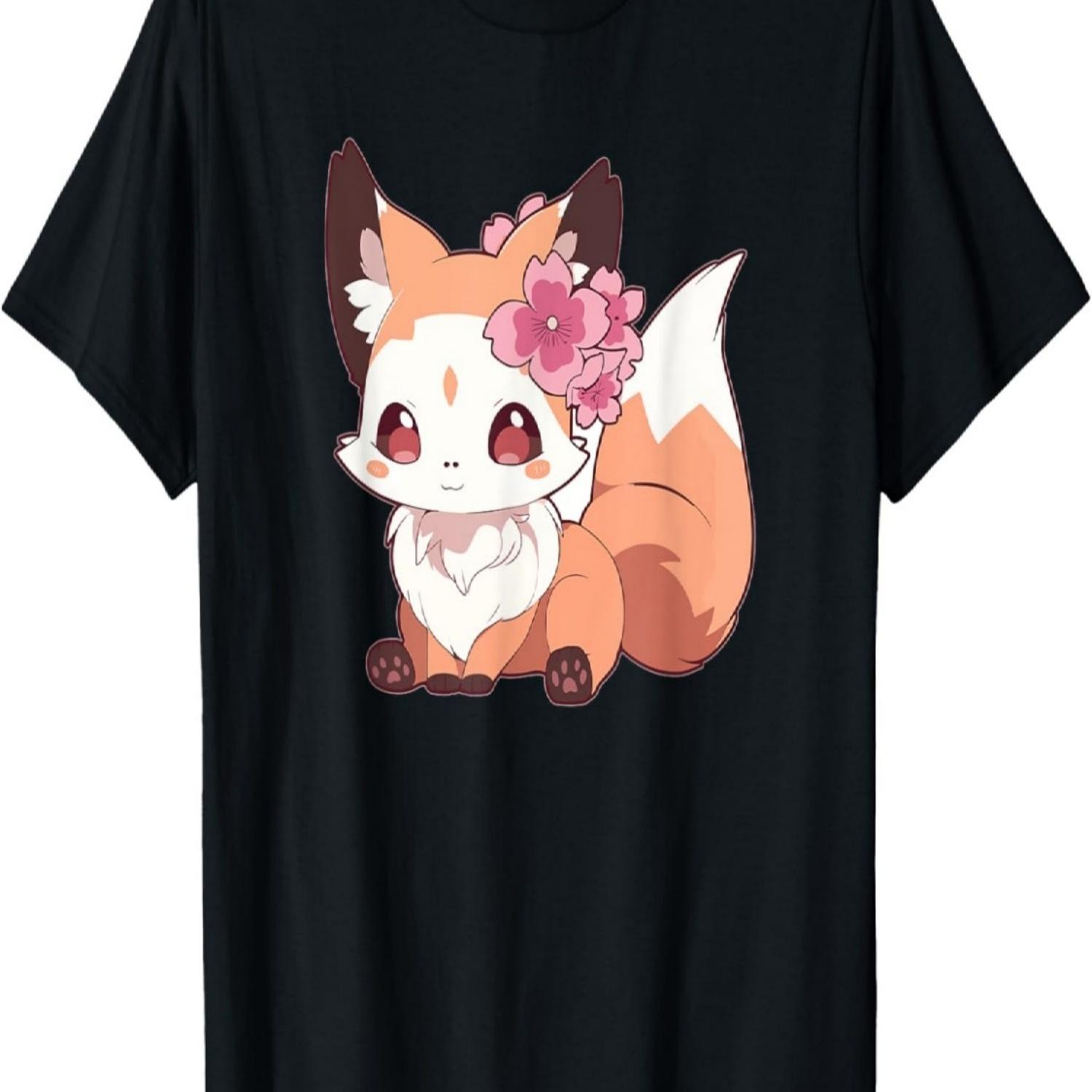 Kawaii Fox  Otaku Cherry Blossom Flower Sakura Tree- T-Shirt S