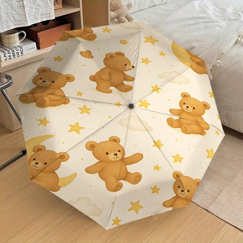 1PC Teddy bear Moon Umbrella-8-Rib Reinforced Portable Folding Travel Suitable for All Seasons Outdoor Daily Use-J336