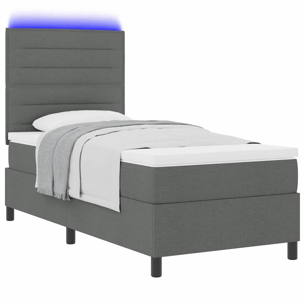 Box Spring Bed with Mattress and LED Dark Grey 80 x 200 cm Fabric