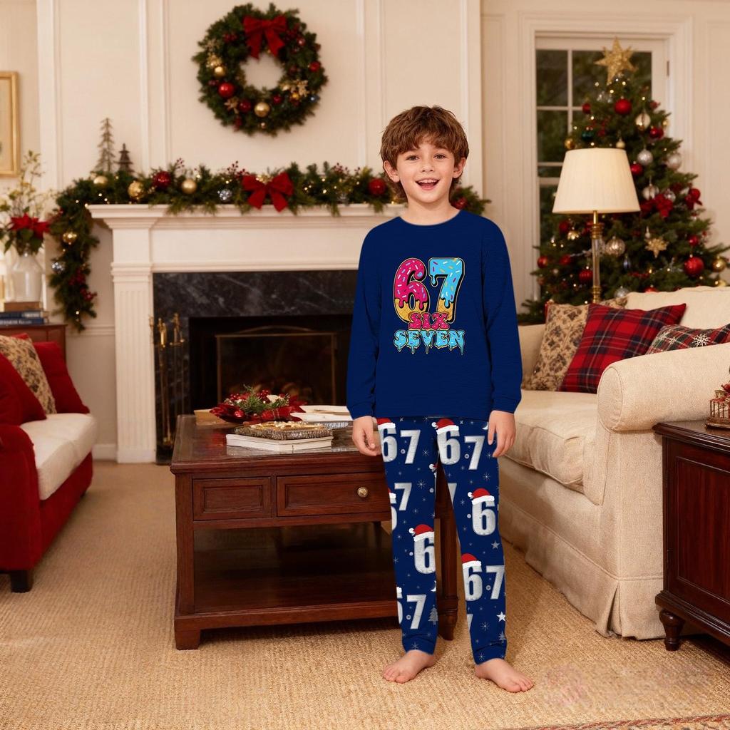 Children's Christmas Print Sets Pajamas Loungewear Outfits Family Matching Long Sleeve Tops+Pants Set