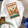 Mens Pink Algerian Pattern Tshirt Bold Algeria Text and Desert City Landscape Design Lightweight Summer Tshirt