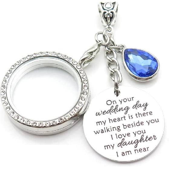 IDLAN Wedding Bouquet Locket Charm Rhinestone Photo Charm Memorial Bridal Bouquet Charm Memorial Photo Keepsake Something blue