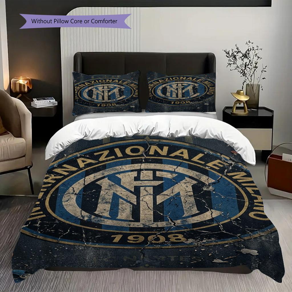 Biancheria da letto artistica con stemma Inter Milan (1 * copripiumino + 2 * federa, senza nucleo) Copripiumino e federa morbidi e confortevoli