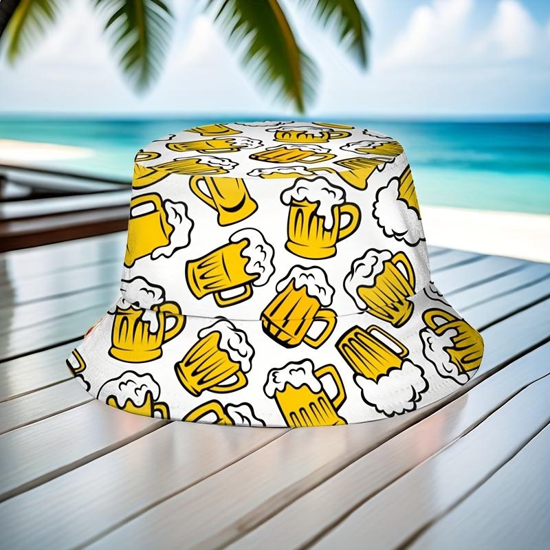 Beer Print Bucket Hat for Men Stylish Polyester Fisherman Cap Perfect for Outdoor Parties Beach Days Beer Festival Celebrations