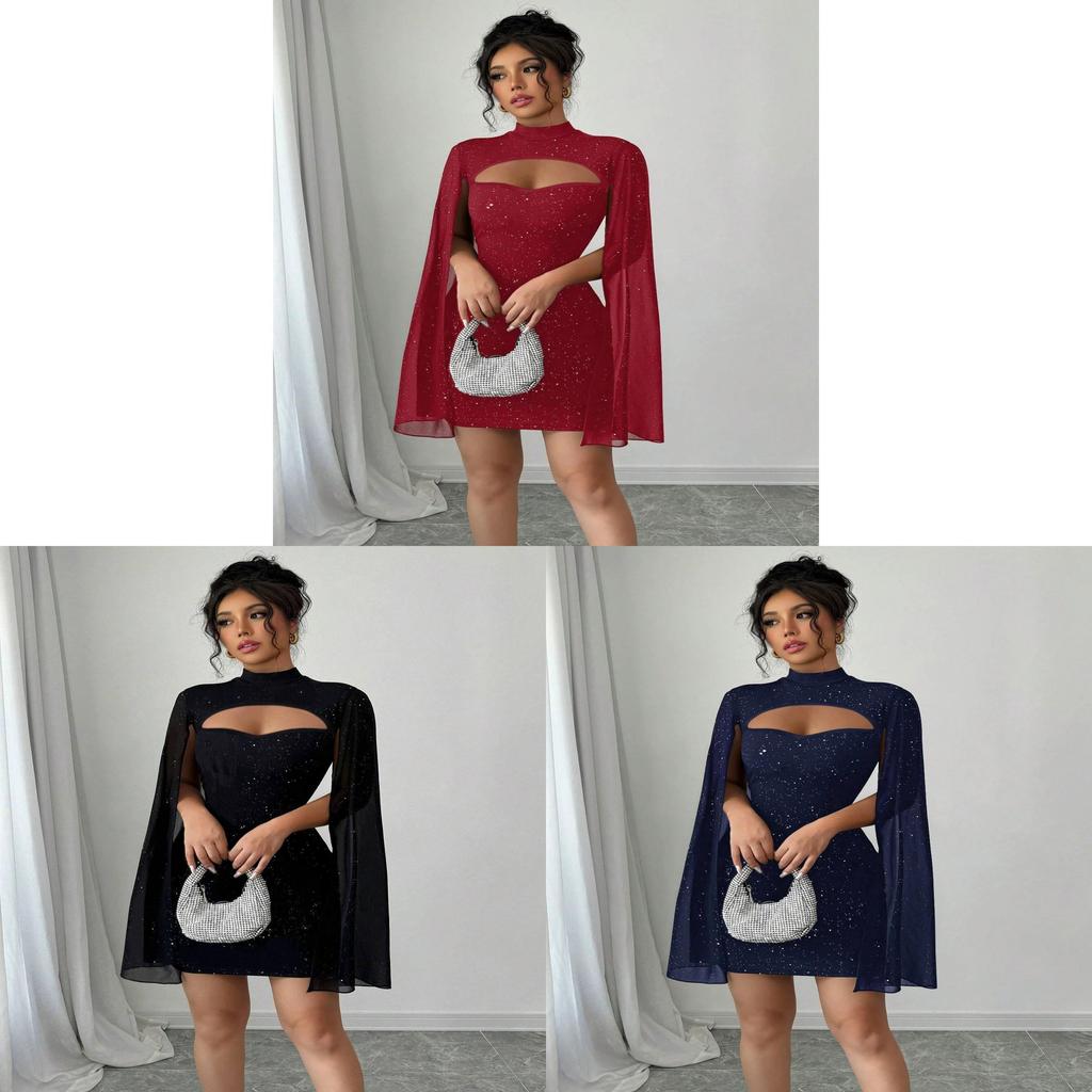 Elegant Polyester Knit Short Dress With High Waist For Business And Casual Wear