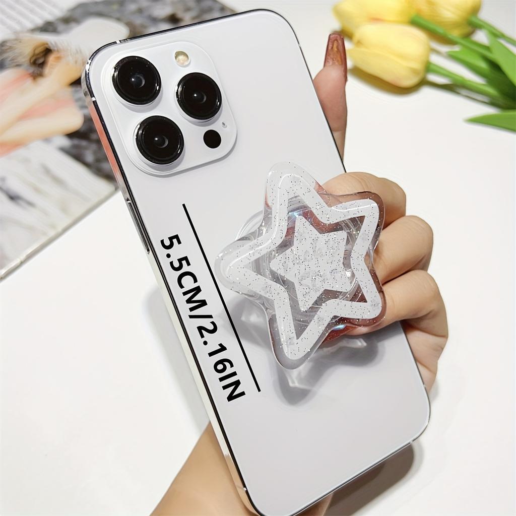 Sparkling Star-Shaped Phone Stand - Cute Transparent Retractable Desktop Holder Multi Functional Suitable for Electronics