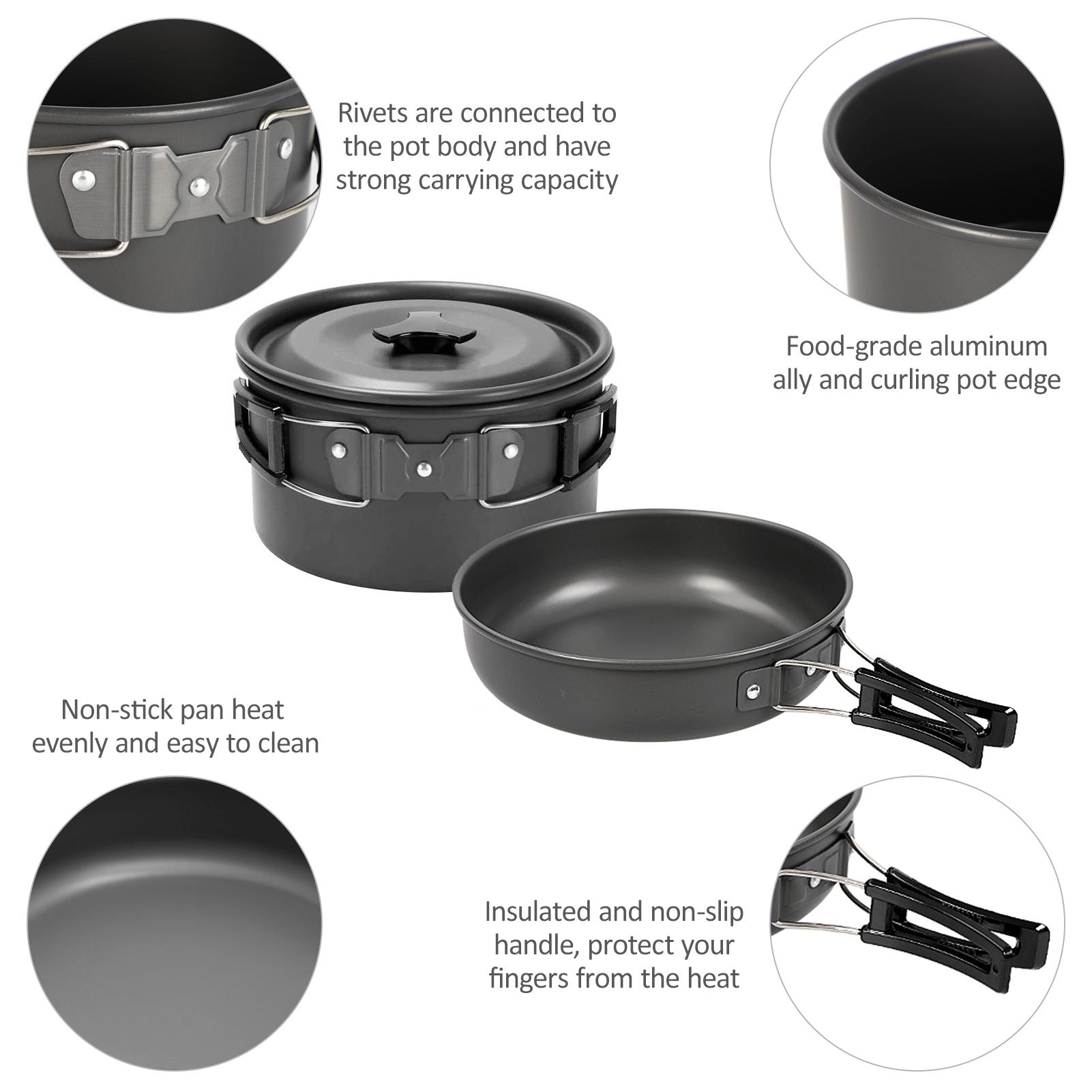 

Набор походной посуды Кастрюля Сковорода Антипригарный Легкий Штабелируемый Сумка для хранения Подходит для 2-3 человек Уличная посуда