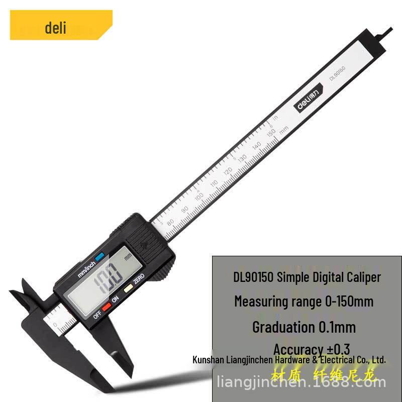 Deli Tools DL90150 Digital Vernier Caliper, Metric & Imperial, Plastic Fiber Nylon Simple Digital Caliper