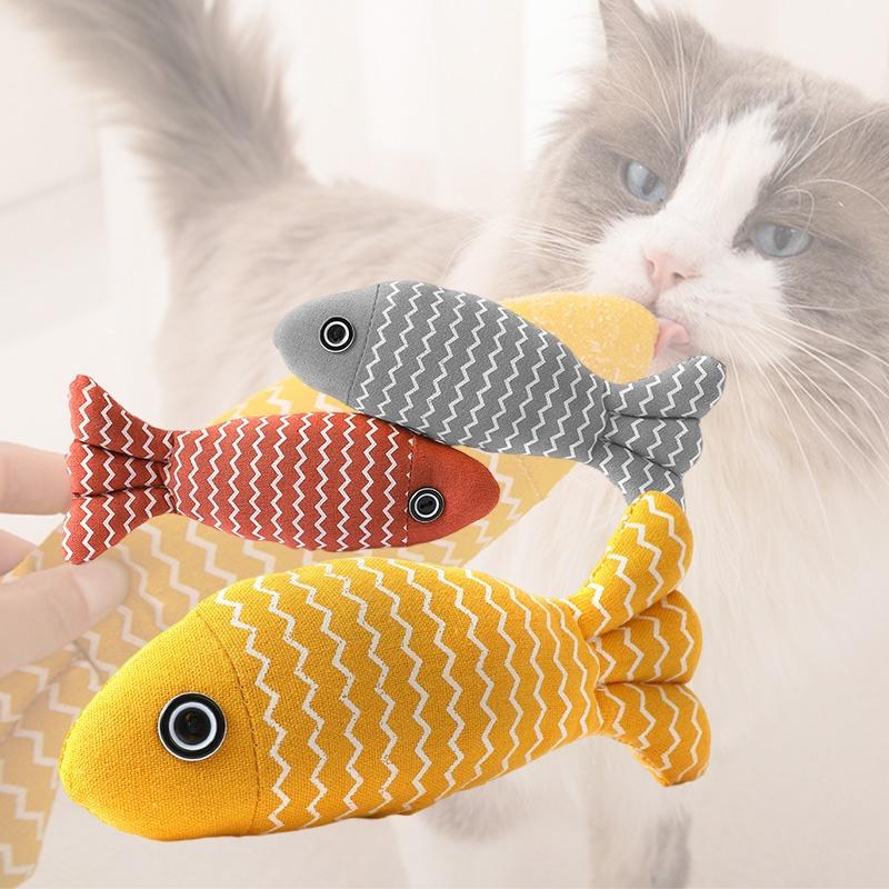 New Cross-border Pet Cat Toy Striped Linen Wave Fish For Self-entertainment