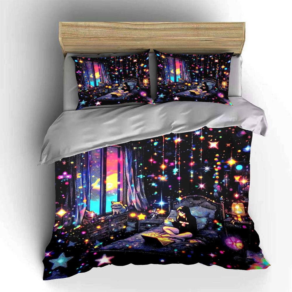 Starry Night Bedroom Decor Soft Comfortable Duvet Cover Bedding Set Included 1*Duvet Cover & 2*Pillowcases, Gift