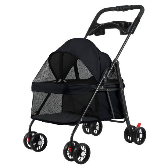 4 Wheels Folding Pet Stroller with Cup Holder, Breathable Mesh for Small Dogs and Cats, 7.5kg Capacity