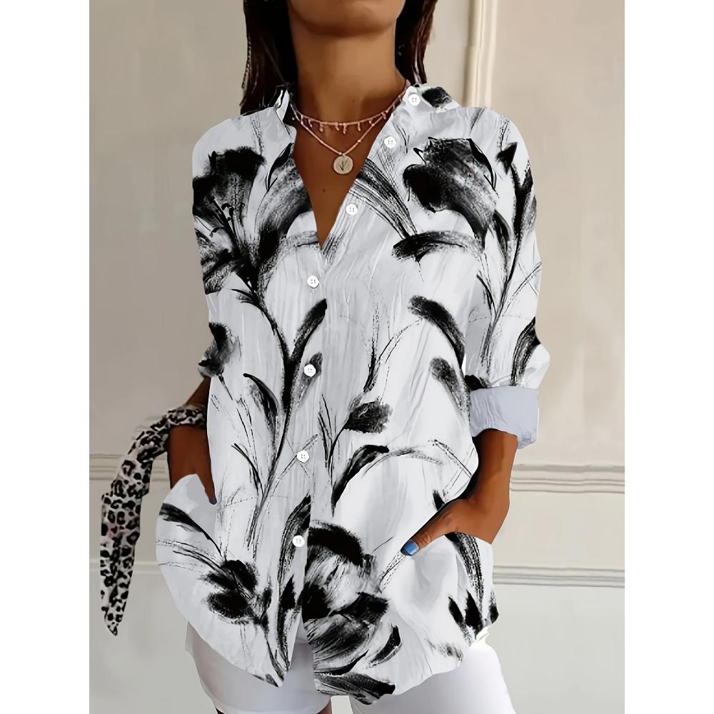 Fashion Floral leaf 3D Print Women's Long Sleeve Shirt Autumn New Button-Down Lapel Casual Shirt Casual Wear Women Clothing