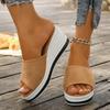 Summer New Sandals Women's Shoes Leopard Print Fashion Simple Round Head Wedge Heel Platform Open-toed Sandals Slippers