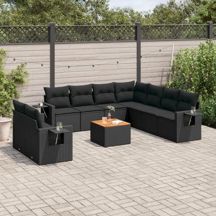 VidaXL Salon de Jardin avec Coussins 10 pcs, Canapés de Terrasse, Ensemble de Meubles de Patio, Mobilier d'Extérieur, Noir 3224627