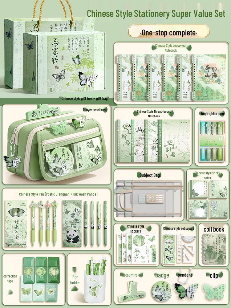 Beeindruckendes Doppelgeschenk: Antikes Schreibwaren-Set im chinesischen Stil für Mädchen - Vollständige Lernmaterialien für Grundschüler