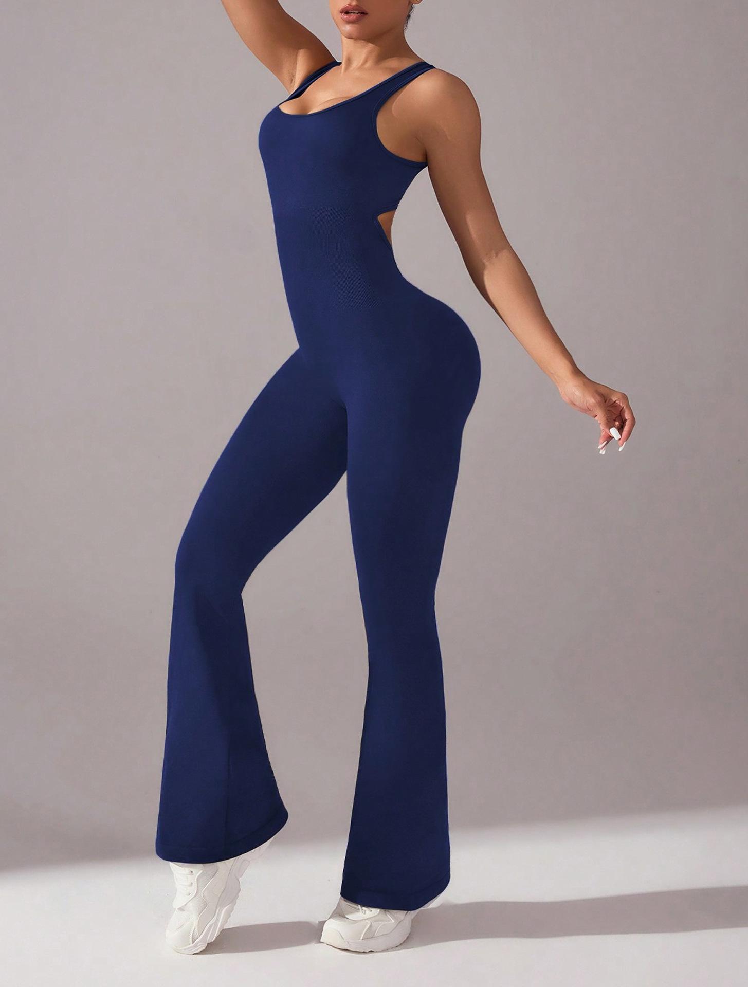 

Шикарный расклешенный комбинезон для йоги с открытой спиной для фитнеса S