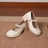 Krazing Pot Microfiber Round Toe Thick Med Heels Spring Summer Shoes Big Size 43 Circle Button Women Platform Pumps