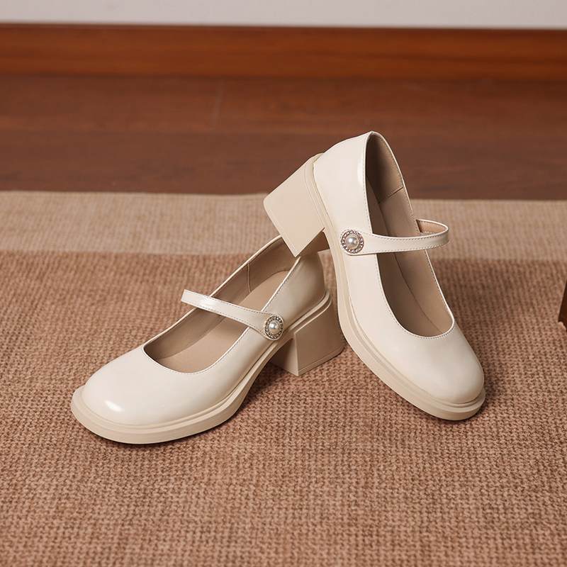 Krazing Pot Microfiber Round Toe Thick Med Heels Spring Summer Shoes Big Size 43 Circle Button Women Platform Pumps