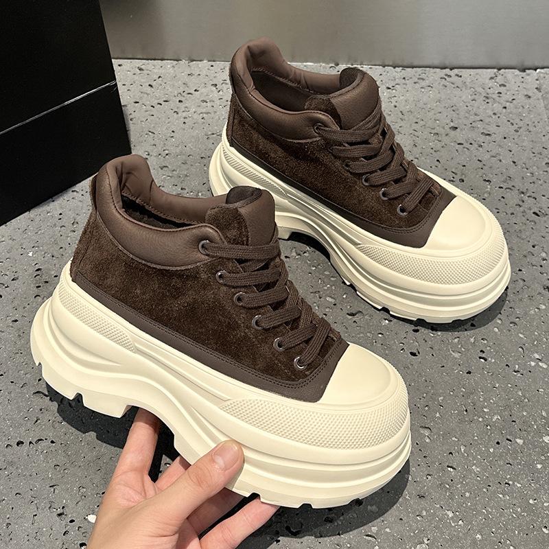 High top women s shoes 2026 new model with sponge heel thick sole versatile and plush warm casual shoes for women 40 коричневый 6270₽