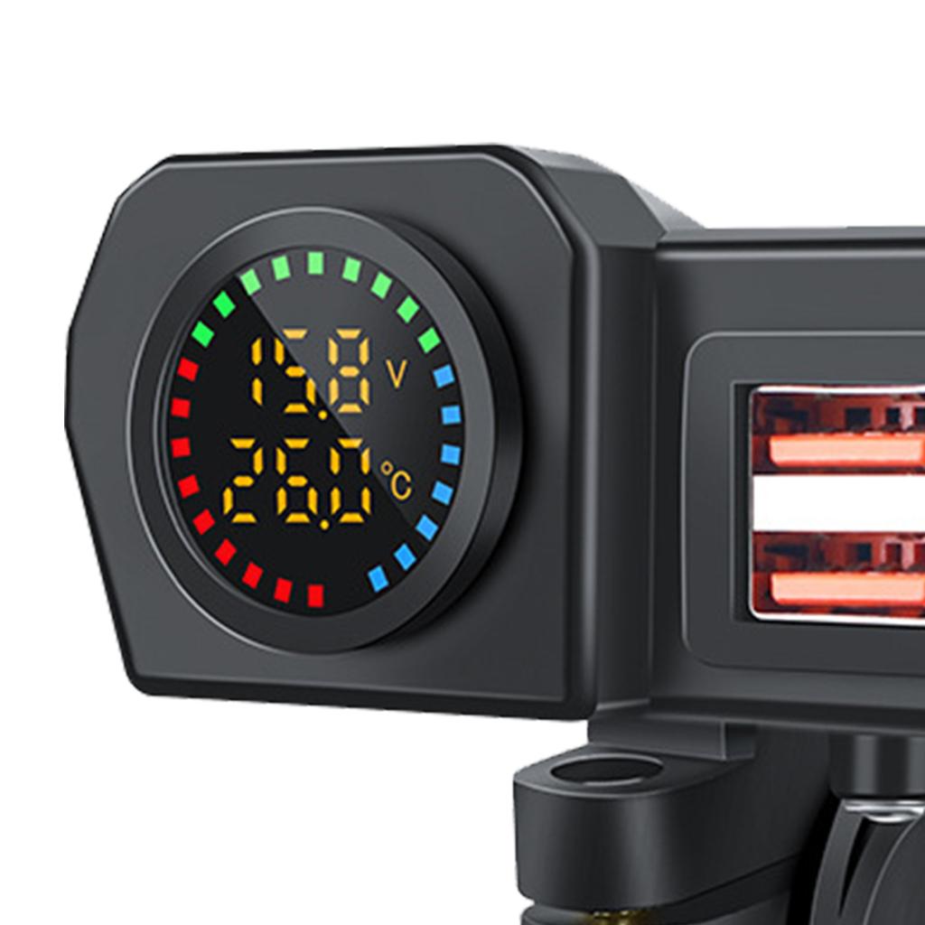 Fast Charging USB Adapter For Motorcycles Featuring Color Screen Temperature Meter Intelligent Overcurrent Protections