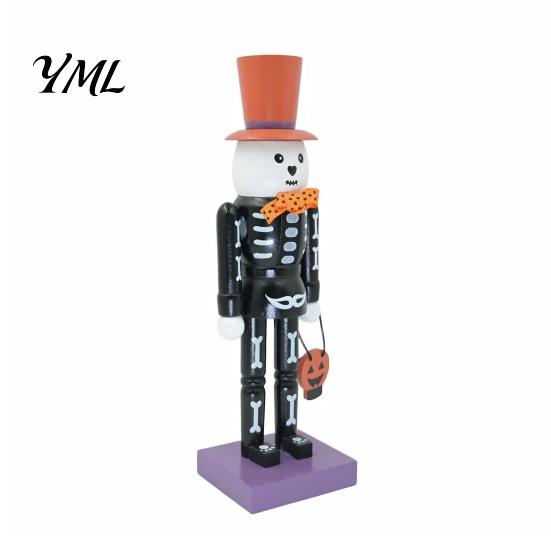 Pumpkin Basket Table Centerpiece Halloween Nutcracker Wooden Figurine, Hand-Painted Skeleton Soldier Ornament, Retro Spooky Desk Decor Style