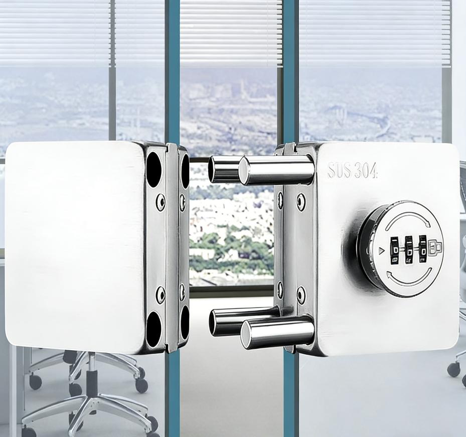 1pc Frameless Glass Door Lock No Drill Installation For Bathroom Double Swing Doors Outdoor Glass Door Use