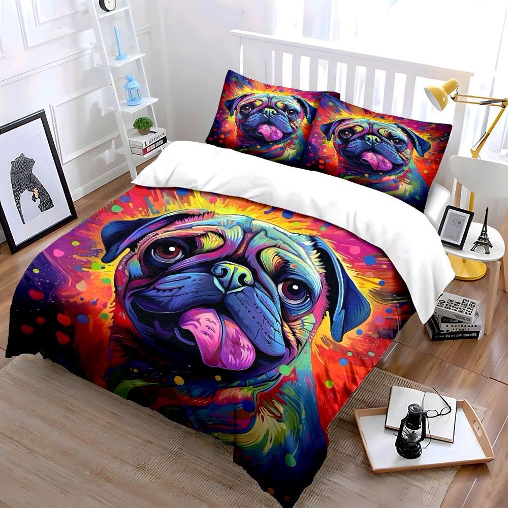Colorful Pug Splash Art Design Bedding Duvet Cover Set (1*Duvet Cover 2*Pillowcases, without duvet insert)