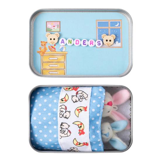 Little Pocket Bunny in Box Mini Plush Mom And Baby Bunny Living in A Tin Box Easter Basket Stuffer Gifts for Kids
