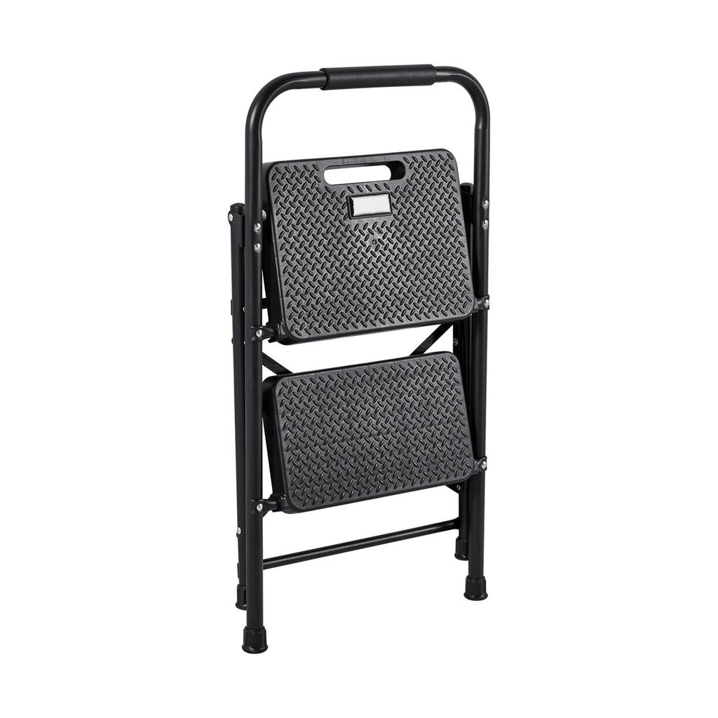 2 Step Ladder, Folding Step Stool with Wide Anti-Slip Pedal and Comfort Handgrip, Lightweight 272 kg Capacity Portable Steel Ladder, Multi-Use for