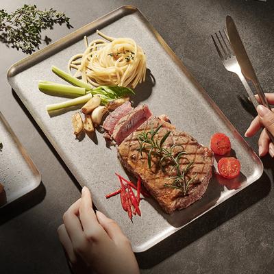 Vintage Square Food Plate Stainless Steel Platter for Steak Desserts Cake Serving Tray Dishwasher Safe Dinnerware for Home Restaurant Use