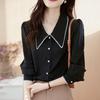 2023 Spring High-End Chiffon Blouse: Chic Peter Pan Collar, Long Sleeve Shirt for Ladies