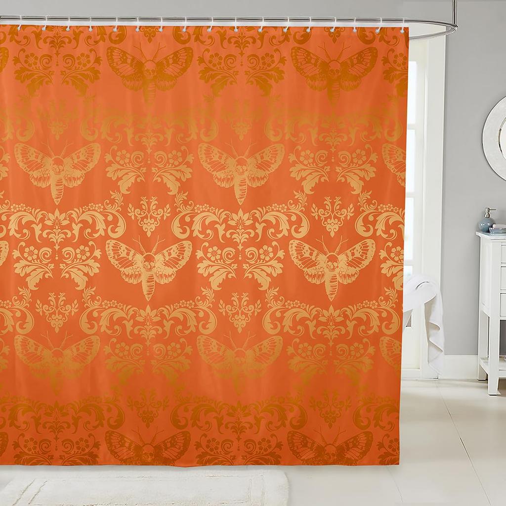 Vintage Boho Damask Floral Bathroom Curtain,Bohemian Exotic Goth Shower Curtain Victorian Baroque Flower Shower Bathtub Decor
