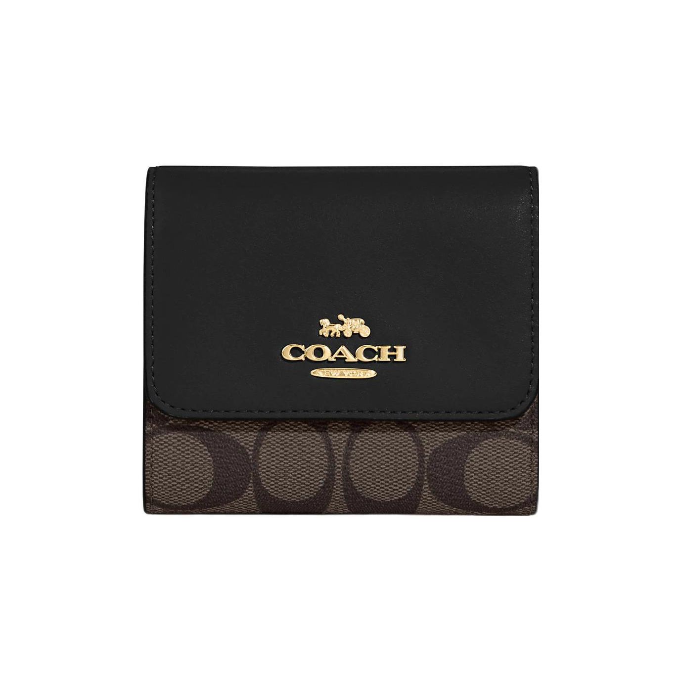 Coach Trifold Wallet 11 Classic Monogram Snap Closure Canvas And Leather Card Holder Wallet Small Women wallet Brown Black CE930-IMAA8 Basic Set (Bag+Dust Bag)