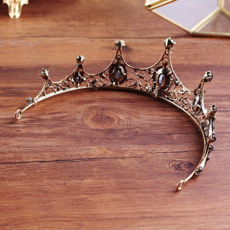 Green Alloy Bridal Crown Black Wedding Hair Crown Queen Crystal Rhinestone Headband