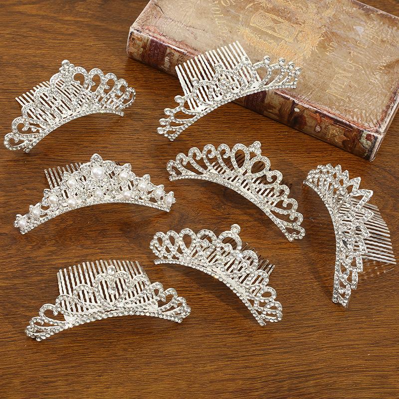 New Children's Crown Rhinestone Hair Accessories Princess Crown Girl's Birthday Alloy Comb Girl's Crown Tiara