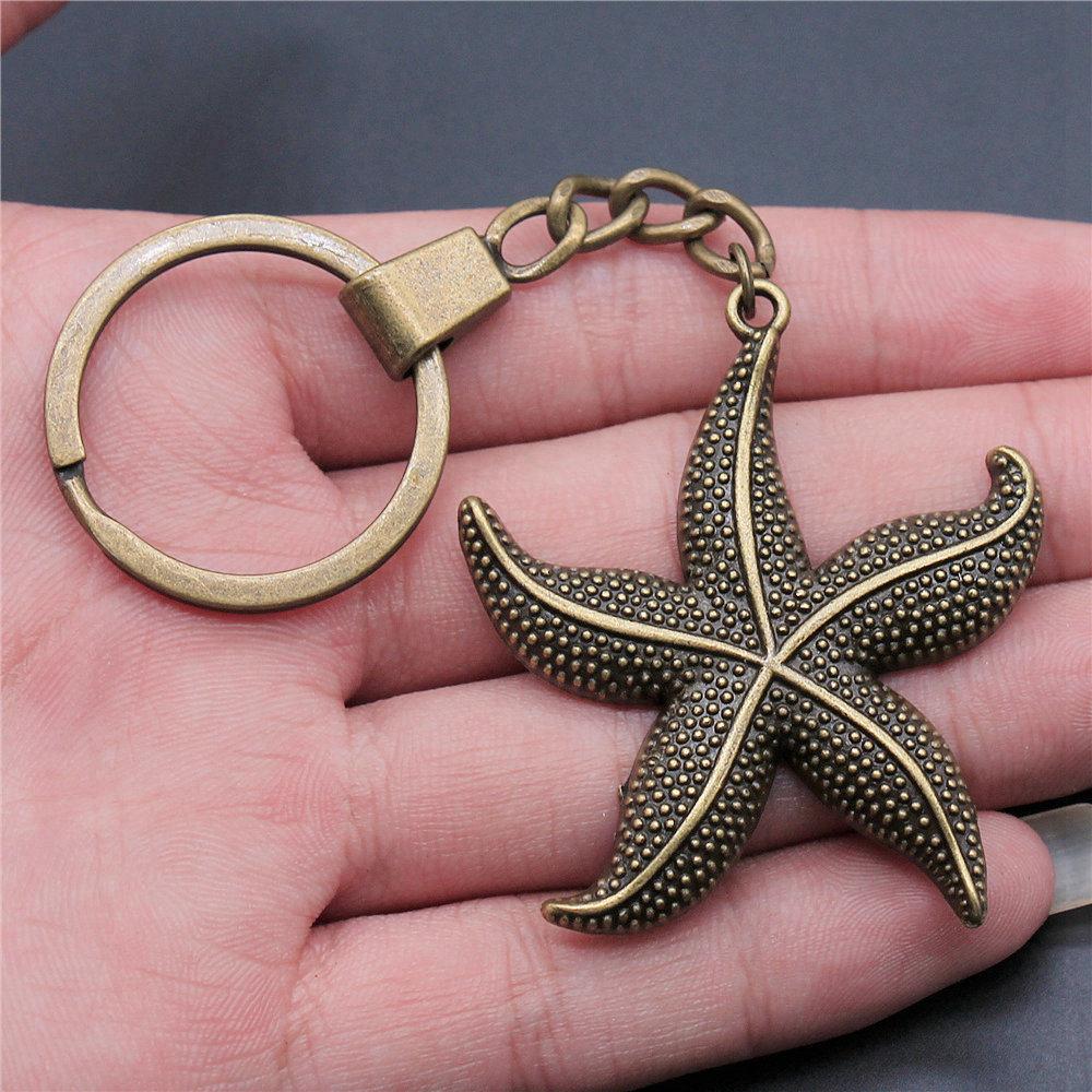 Marine Life Turtle Ocean Creature Pendant Antique Bronze Metal Keychain with 30mm Ring for Men Fashion Gift