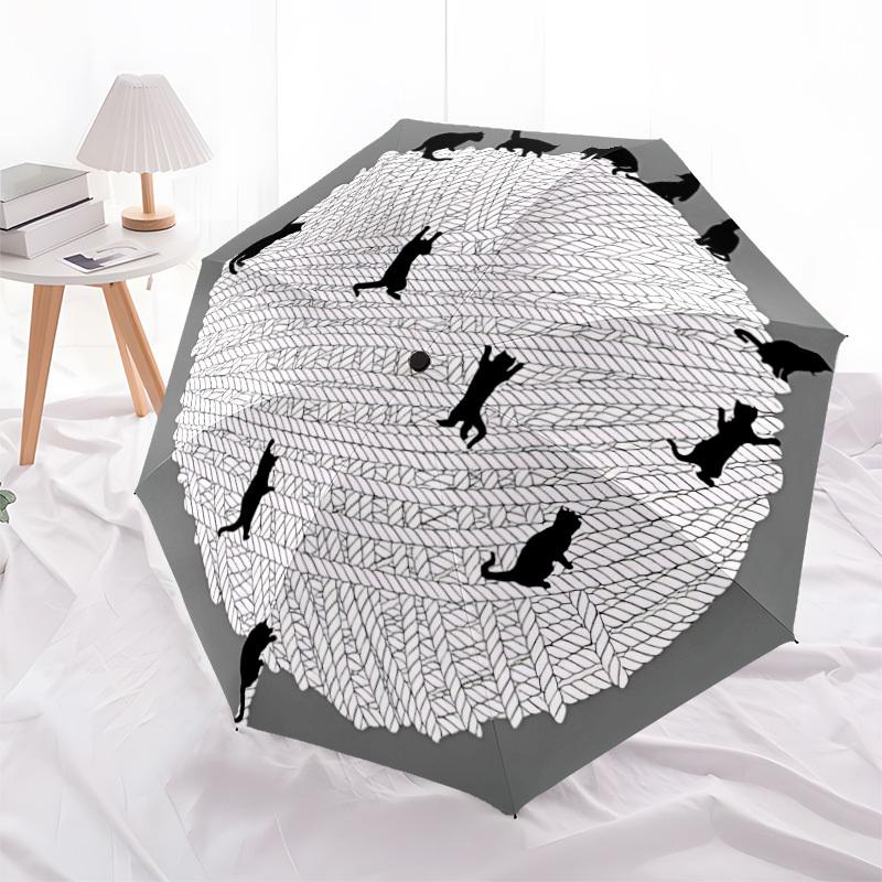 1 Stück Katzen Garn Automatisches Öffnen/Schließen Regenschirm, 8-Rippen stabile Struktur, Automatisches Falten/Öffnen, Tragbarer Reise Regenschirm für Damen, Partys004