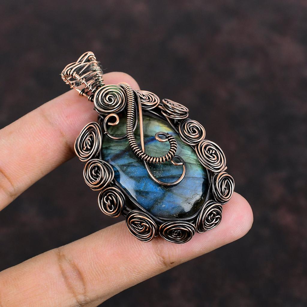 Labradorite Pendant Copper Wire Wrapped Pendant Dainty Gemstone Pendant Handmade Copper Jewelry Gift For Mom Wire Wrap Jewelry Healing Stone