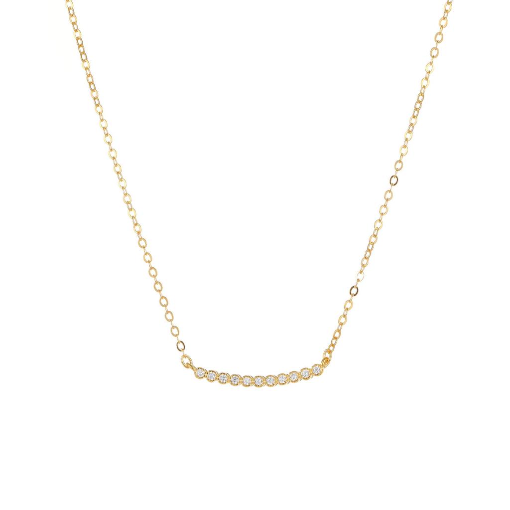 18K Gold Plated S925 Sterling Silver Smile Necklace with Pave Diamonds - Minimalist Choker Chain for Women